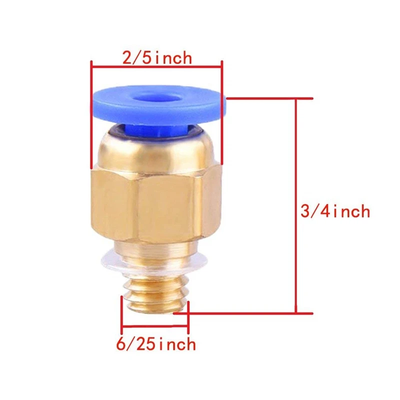 Aokin PTFE тефлоновая трубка с PC4-M6 пневматический прямой соединитель латунная часть для Mk8 3d принтер 1,75 мм нить M6 подача фитинг