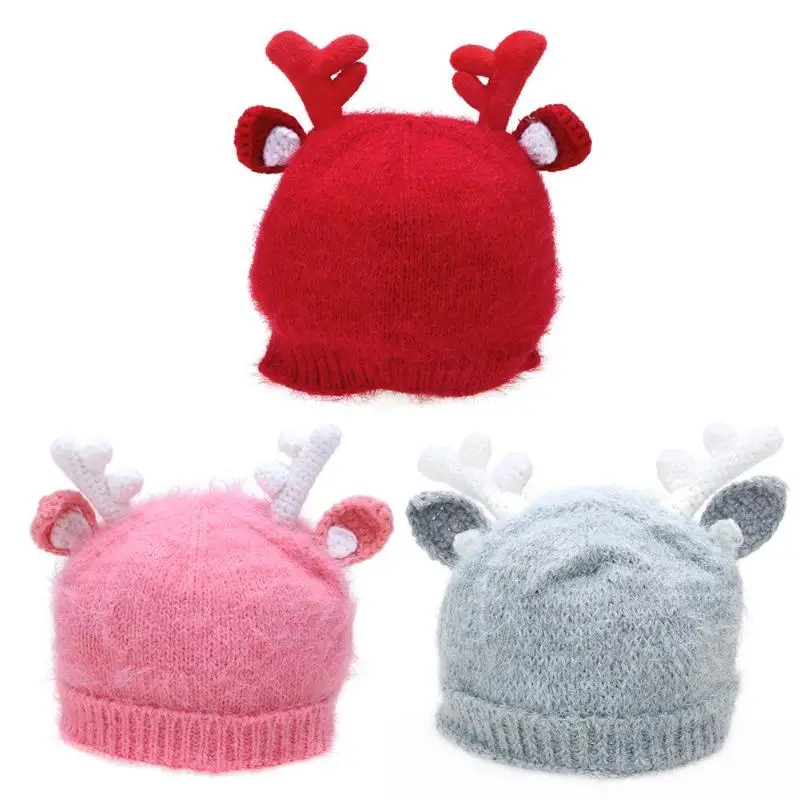 

Christmas Infant Baby Girls Boys Hat Newborn Winter Warm Caps Cute Antlers Knitted Hat Kids Autumn Photography Accessories