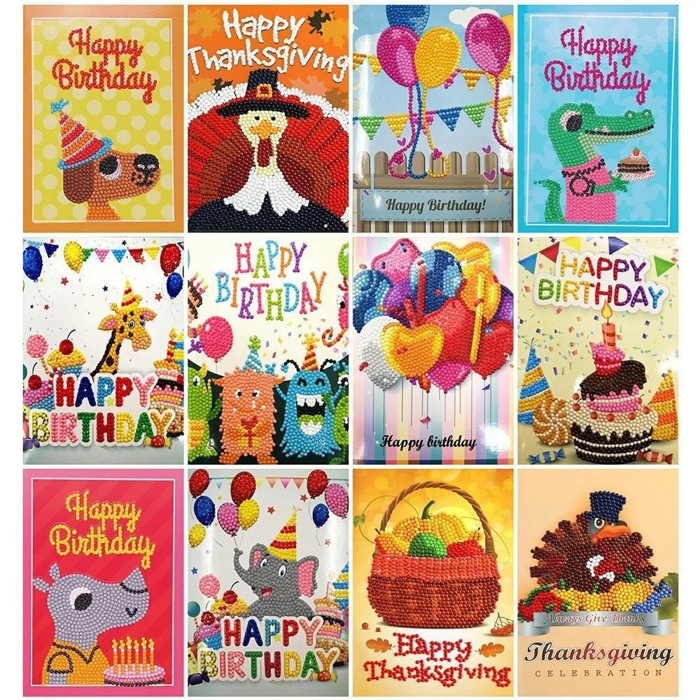 Huacan DIY Diamond Painting Birthday Cards Paper Cartoon Diamond