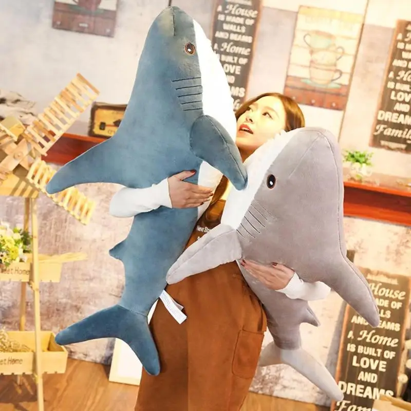 80/100 cm Big Size Funny Soft Shark Plush Toy Pillow Appease Cushion Girls Animal Reading Pillow Holiday Birthday Gifts