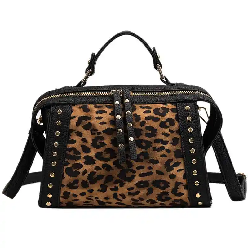

Women Bag PU Leather Casual Totes Women's Handbag With Rivet Designer Fashion Handbags Leopard Shoulder Messenger Bag For Girls
