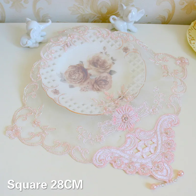 

Modern Pink Glitter Tassel Lace Tea Cover Towel Cup Coaster Mat Embroidery Christmas Placemat Dining Doily For Table Decoration