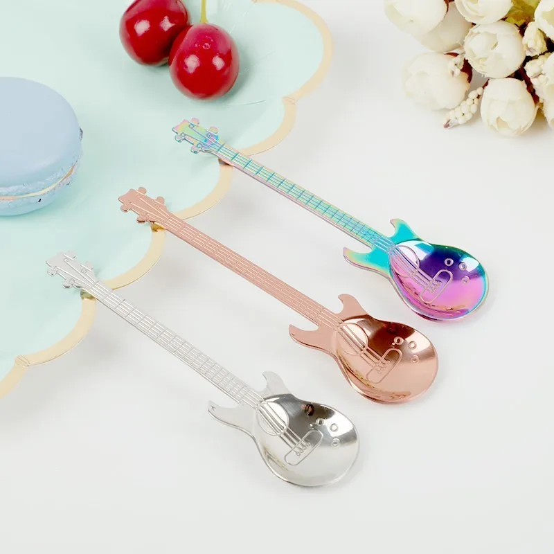 

1PCS Creative Stainless Steel Spoon Coffee Guitar Shape Beautiful Beautiful Teaspoon Children Spoon Kitchen Drinkware
