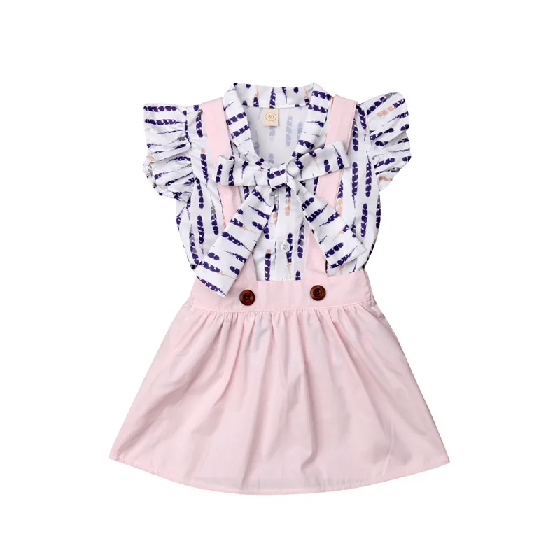 

3M-4Y Fashion Novelty Newborn baby kids print lovely summer outfits sunfits Girls Infant ruffles top suspender skirts 2pcs 2019