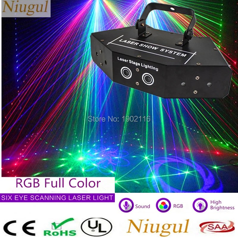 

6 Lens RGB Scan Laser With Patterns /Beam Effect Laser Stage Lighting For DJ Disco Party Dance Floor /Scanning Laser Show System
