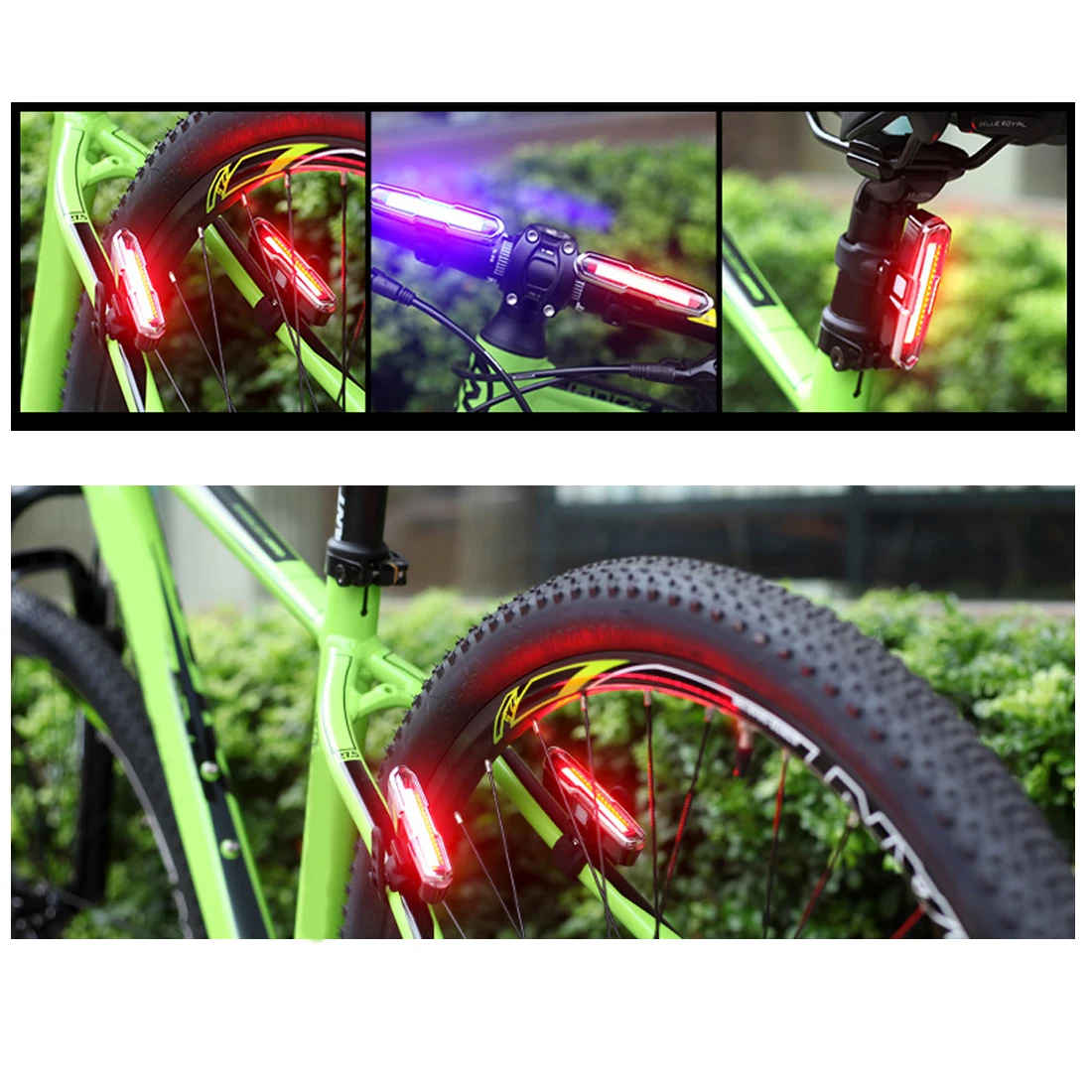 New 5 Modes Dual Color USB Rechargeable Super Bright COB LED Bicycle Bike Cycling Rear Tail