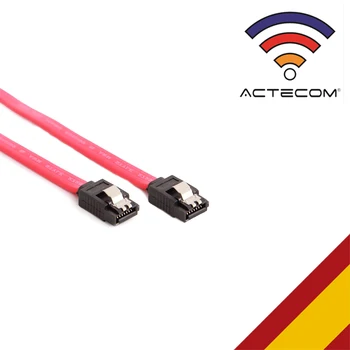 ACTECOM Cable SATA 0.5m de Datos con Anclajes Conector en Forma recta Grados Macho Clip Rojo Cable sata ordenador PC Disco duro