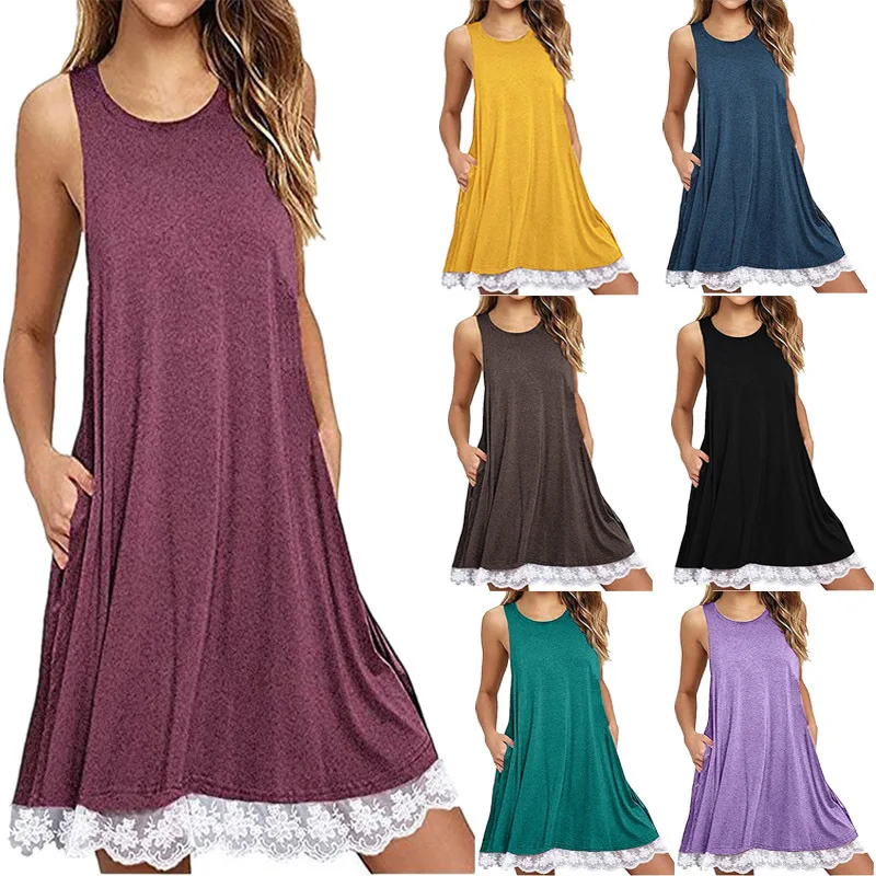 

2018 Women Dress Sexy Sleeveless Under Lace Up Loose Daily Dress Lady