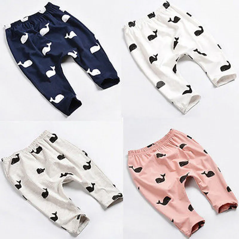 

Baby Kids Girls Boys Cute Lovely Whale Printed 100% Cotton Soft Full Length Pants Trousers Casual Clothes