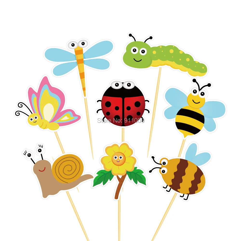 

Happy Birthday Butterfly Cake Topper Spring Insect Theme Party Decorations Dragonfly Bee Ladybug Cupcake Topper Party Supplies