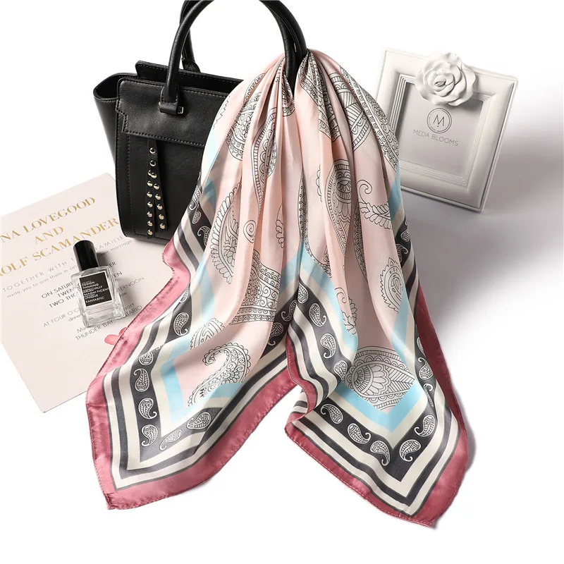New Scarves Shawls Square Scarf Silk Feel Satin Head Neck High Quality Women Fashion Hair Tie Band Vintage 70*70cm Neckerchife