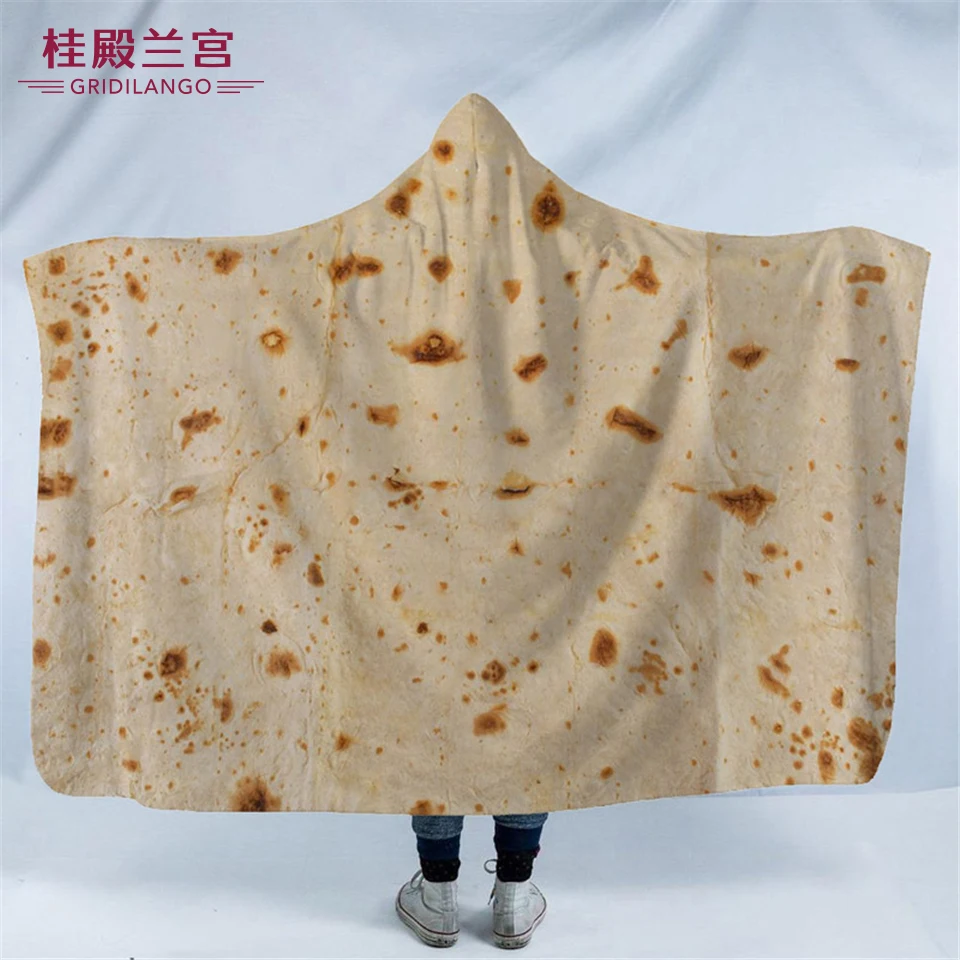 

Tortilla Soft Fleece Hooded Throw Blanket Soft Printing Tortilla de Harina Burrito Blanket for kids Funny Gift for Dropshipping