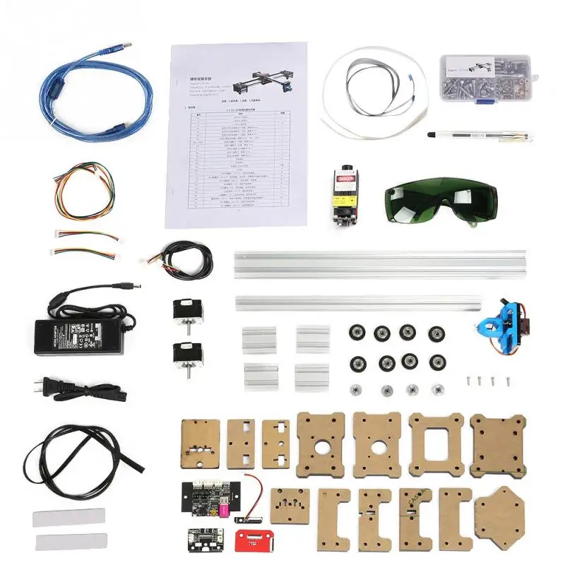 2 оси DIY CNC координатный плоттер ручка чертежная машина Робот с 5 W лазером 100