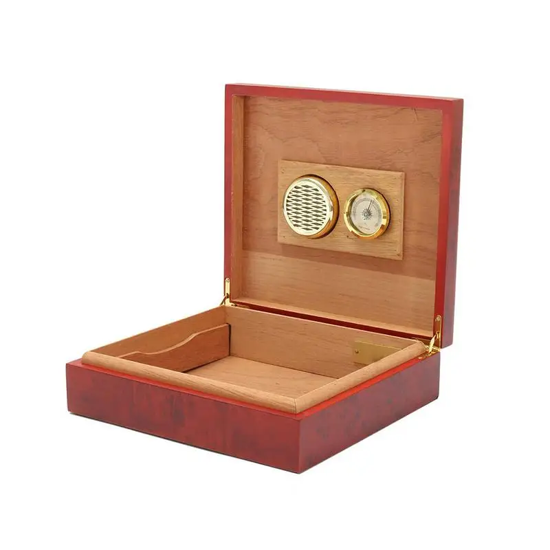 Wood Color Portable Travel Cigar Humidor Cedar Wood Cigar Case Set With Humidifier Hygrometer For 20 Cigars