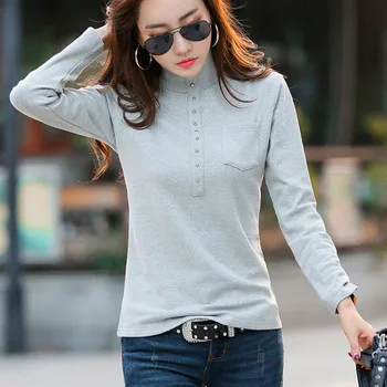 

PEONFLY Women Turtleneck Long Sleeve Pullover Slim Sweater Female Solid Color Rivets Stitching Pocket Cotton Clothes Tops Autumn