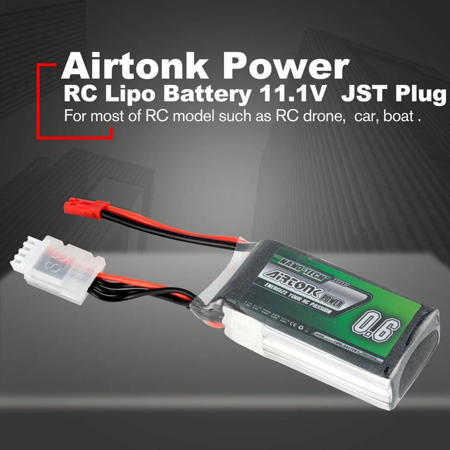 Airtonk 11 1 V 600 Mah 30C 3 S P Lipo батарея Jst разъем для радиоуправляемого дрона