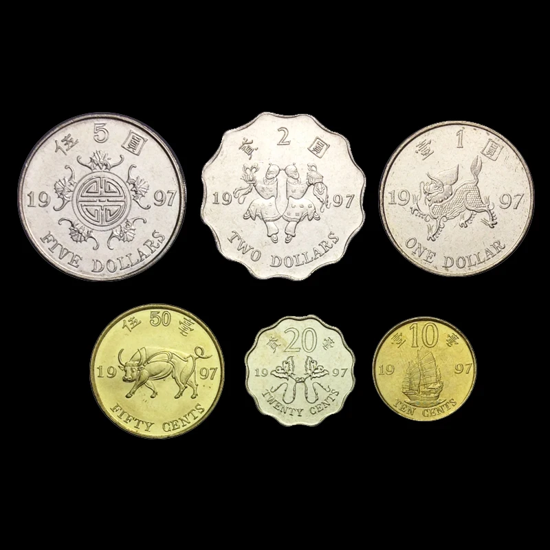 Монета из Гонконга 1 2 5 долларов 10 20 50 центов UNC нераспространенная коллекция