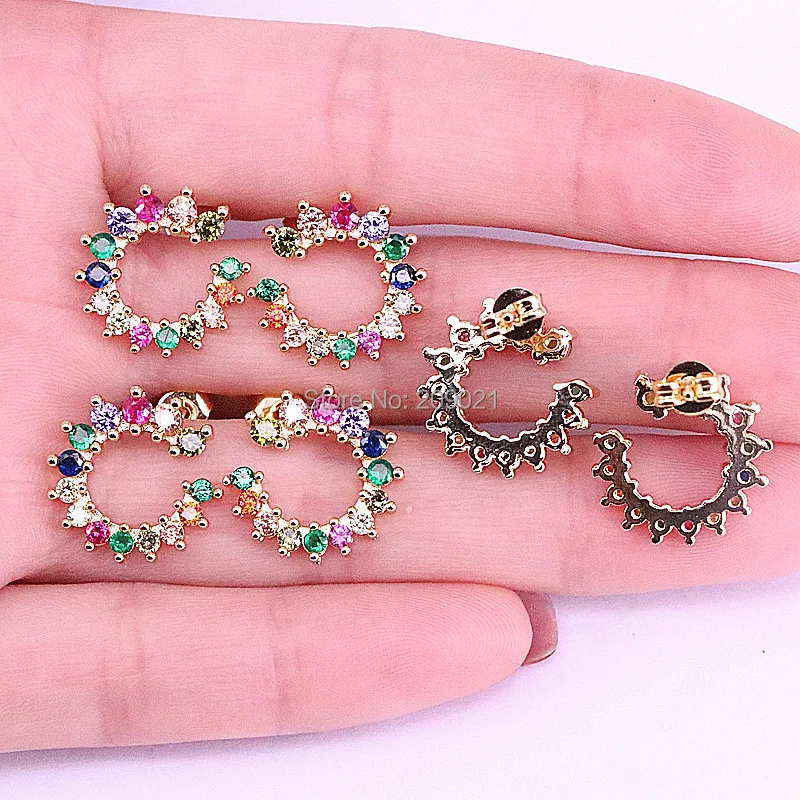 5 пар дизайн золото micro pave Циркон с радужным блеском cz серьги гвоздики для женщин вечерние/Свадебные украшения