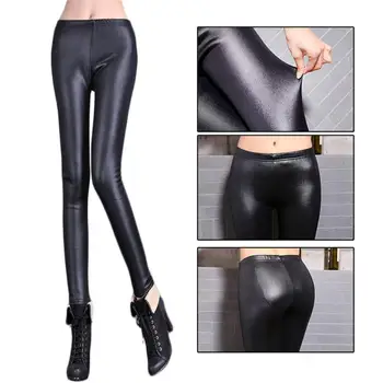 

Autumn Girl Sexy Faux Imitation Leather Leggings Women Black Matt Pencil Pants Super Elastic Slim Leggings Trousers