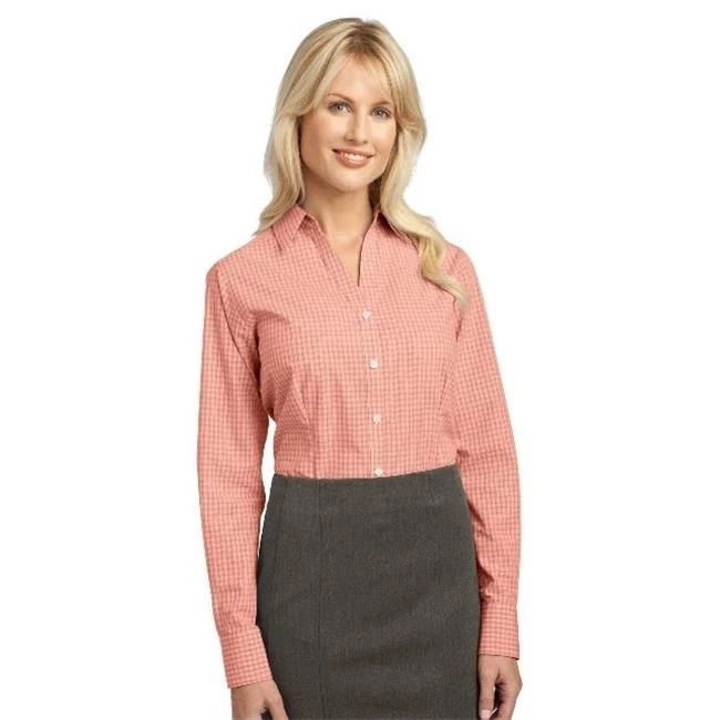 Port Authority L639 Ladies Plaid Pattern Easy Care Shirt Orange - 2XL |