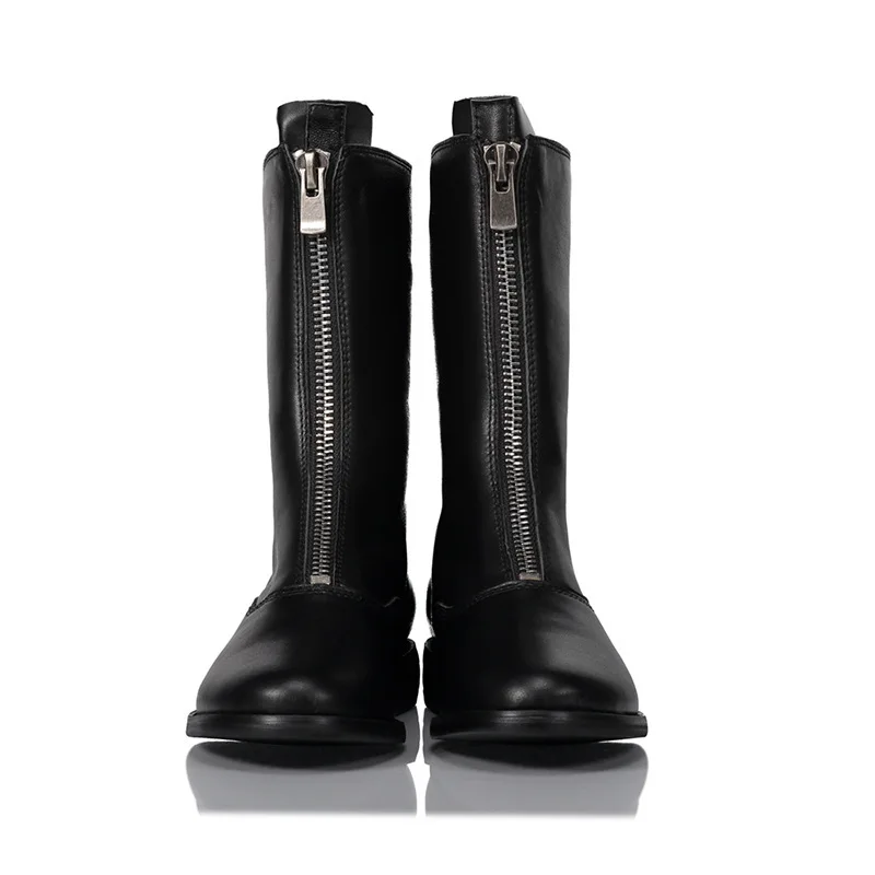 

2018 Autumn Coarse Knight Zipper Head Fashion Genuine Leather Short Winter Women Boots