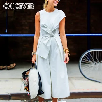 

CHICEVER Sleeveless Tank Jumpsuits Female Patchwork Tunic High Waist Ankle Length Wide Leg Trousers Summer Women's Clothes New