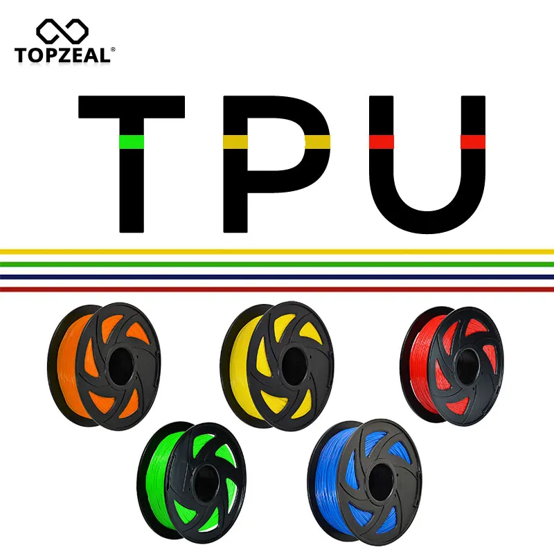 Precisão dimensional flexível do filamento da impressora 3d do filamento de topzeal tpu 1.75mm +/-0.02mm 3d material de impressão plástico