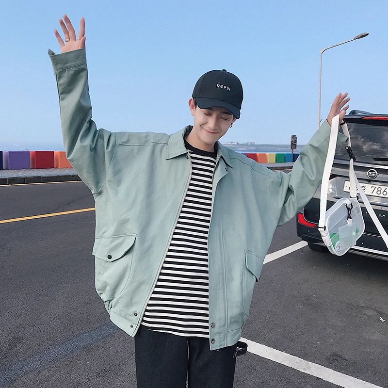 

New Men's Spring Casual Jacket S-2X Solid Color Personality Fashion Lapel Popular Long-sleeved Slim Simple Loose Youth