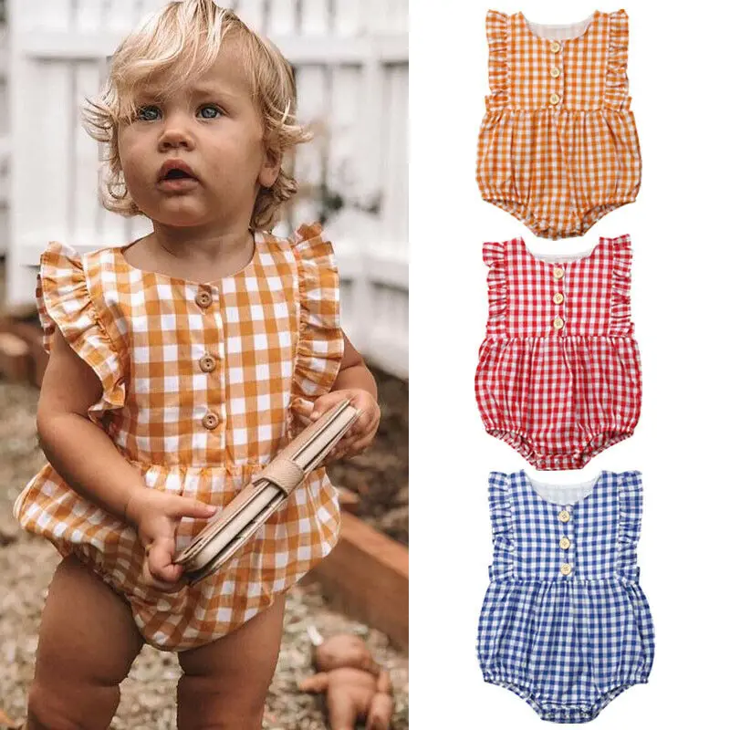 

Pudcoco 2019 Summer Casual Newborn Baby Girls Checks Plaids Bodysuit Jumpsuit Outfits Clothes Sunsuit