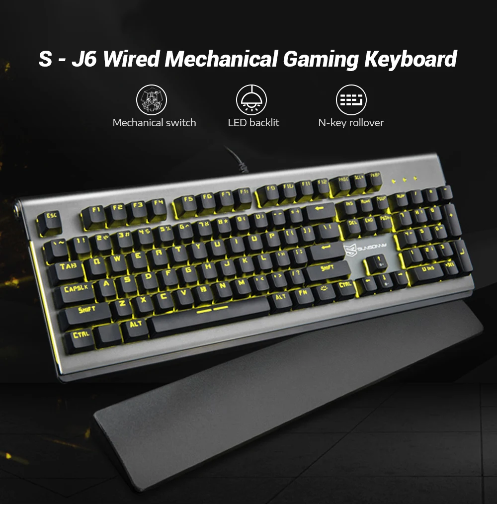 

SUNSONNY S-J6 Wired Mechanical Gaming Keyboard Blue Switch LED Backlight 104 Keys Double Injection Molding And Suspended Keycaps