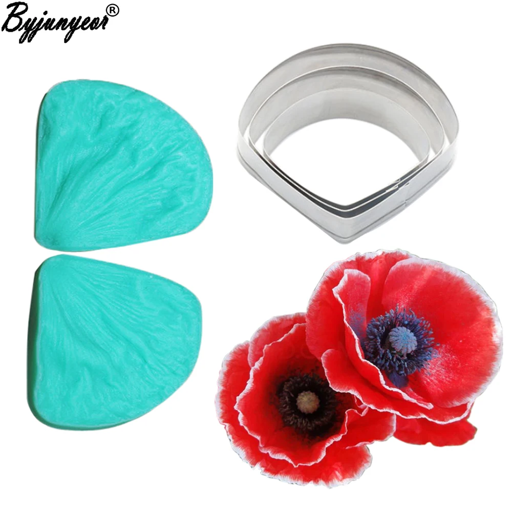 Poppy Flower силиконовая Veiner & Cutter форма лепесток помадка Gumpaste Sugarcraft глиняная