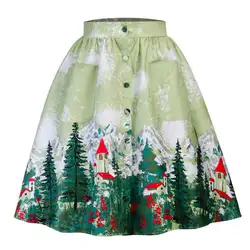 MISS M женская короткая юбка с высокой талией Женская Повседневная Рождественская короткая юбка с принтом Ретро Винтажные плиссированные