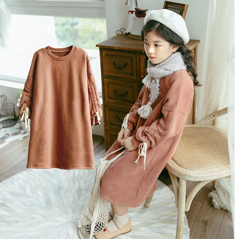 

Long Velvet Winter Autumn Warm Christmas Dress For Girls Long Sleeve Teenage Dress Girl Wear Thick Big Kids Sweatshirts 2018 New