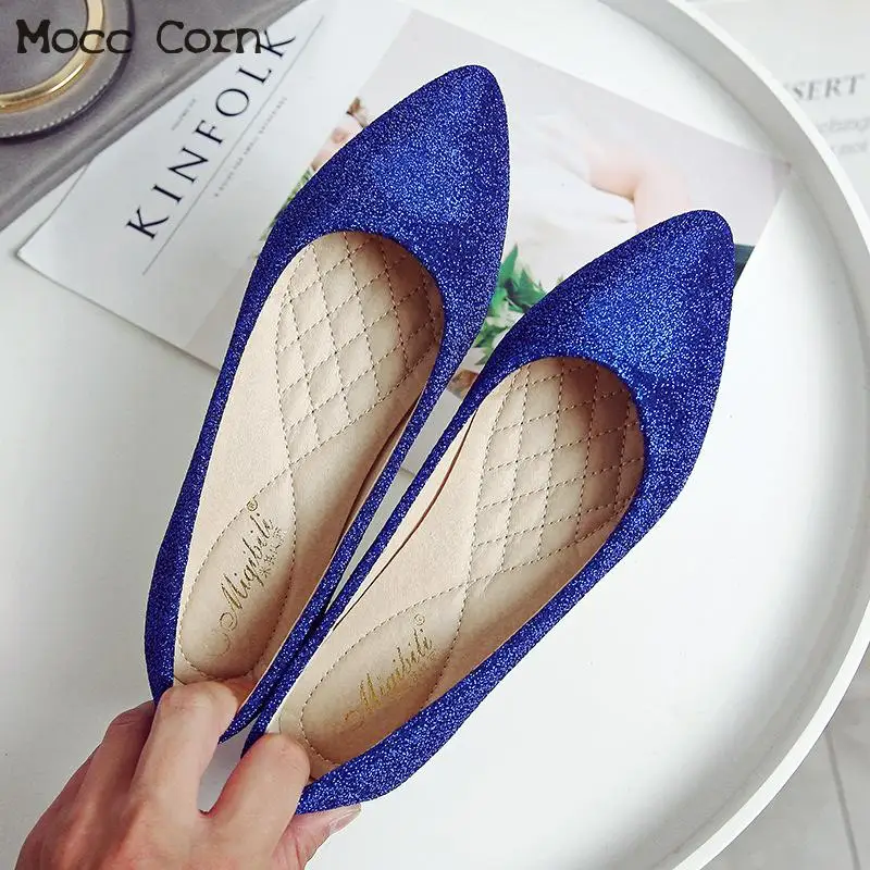 

Casual Flat Shoes Women Ladies Wedding Flats Big Size 41 42 43 Bling Pointed Toe Loafers Slip On Zapatos Mujer Office Work Shoes