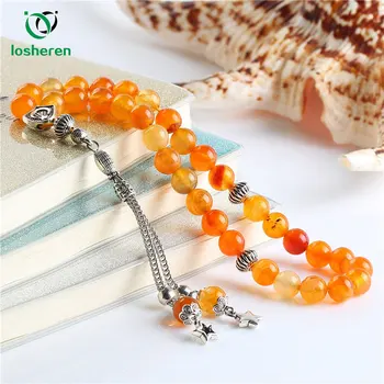 

LOSHEREN Natural Agates Stone Tassel Pendant 33 Prayer Beads Islamic Muslim Tasbih Allah Mohammed Rosary for Women Men