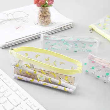 

Women Girls Pen Case Transparent Clear Plastic Fruit Printed Pencil Bag Pouch Korean Kawaii Stationery Holder Organizador