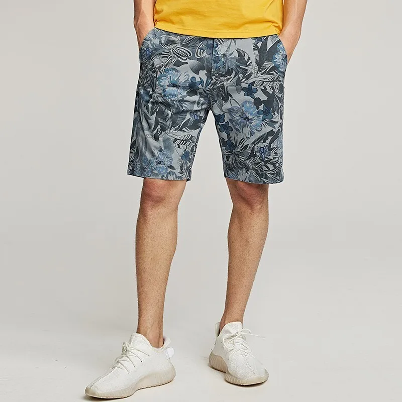 Лето Новые мужские повседневные шорты из хлопка с цветочным принтом синего цвета для мужчин модные облегающие мужские шорты с карманами 4517