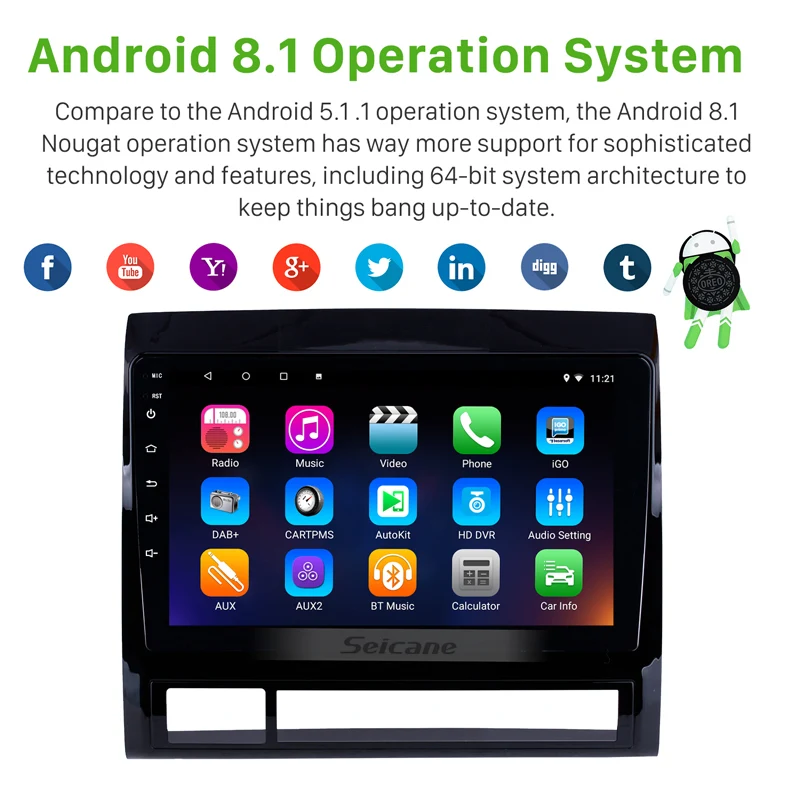 Best Seicane Android 8.1/9.0 for 2005-2013 TOYOTA TACOMA/HILUX (America Version) Car Multimedia Player GPS Navi 9 inch Stereo 3G 1