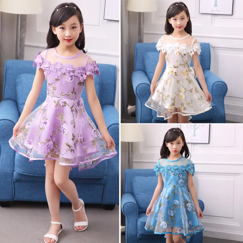 

2018 Kids Girls Flower Dress Children Girl Voile Birthday Party Dress Baby Fancy Princess Fashion Yarn Dress 3 5 8 10 12 Years