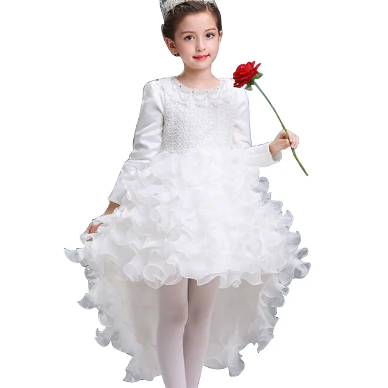 

Toddler Kids Baby Girls Summer White Dresses Long Sleeve Party Prom Costume Girl Pageant Dancing Frocks Lace Tutu Layered Dress