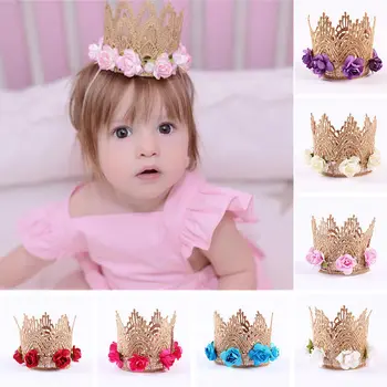 

2018 New Toddler Baby Girls Crown Headband Babies Girls Princess Floral Tiara Lace Wedding Headwear Flower Accessories