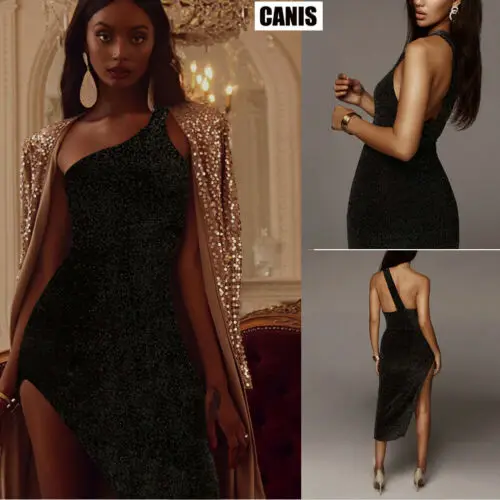 

2019 New arrival Women's Glitter Sequin Prom High Slit Evening Party Midi Dress Bodycon