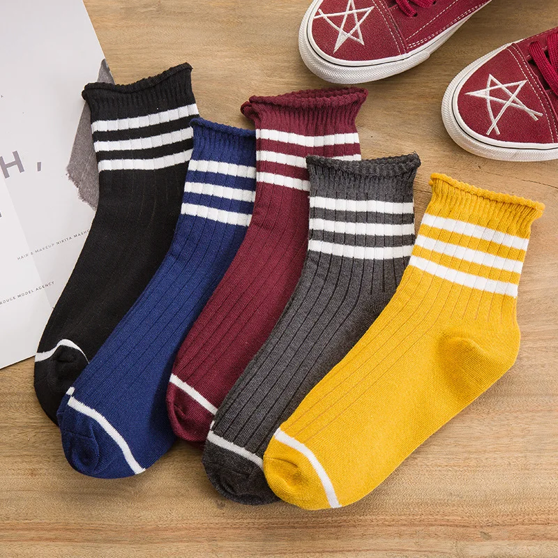 

Classic Striped White Cotton Socks Art Fashion Women Sporty Skateboard Funny Short Socks Casual Harajuku Low Ankle Socks Female