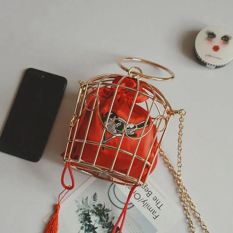 شخصية الطيور قفص النساء حقيبة يد حمل المعادن قفص الفتيات أعلى-حقائب بيد محفظة نسائية للعملات المعدنية الأزياء حزب الحقيبة شرابة مخلب