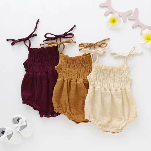 

0-18M Newborn Infant Baby Girl Solid Bodysuit Jumpsuit Outfit Baby Girls Kids Clothes Summer 2019