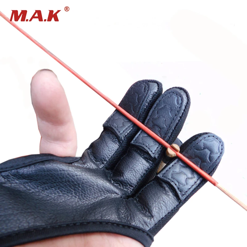 

High Elastic Blcak 3 Finger Gloves Leather Hand Protection Archery Protective Gloves for Archery Hunting Shooting