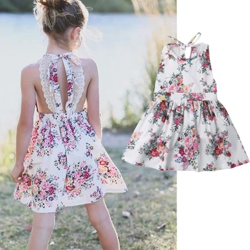 

2-9Y Summer Kid Dress For Girl 2019 Brand Backless Teenage Party Wedding Holiday Princess Dress Children Costume for Kid Clothes
