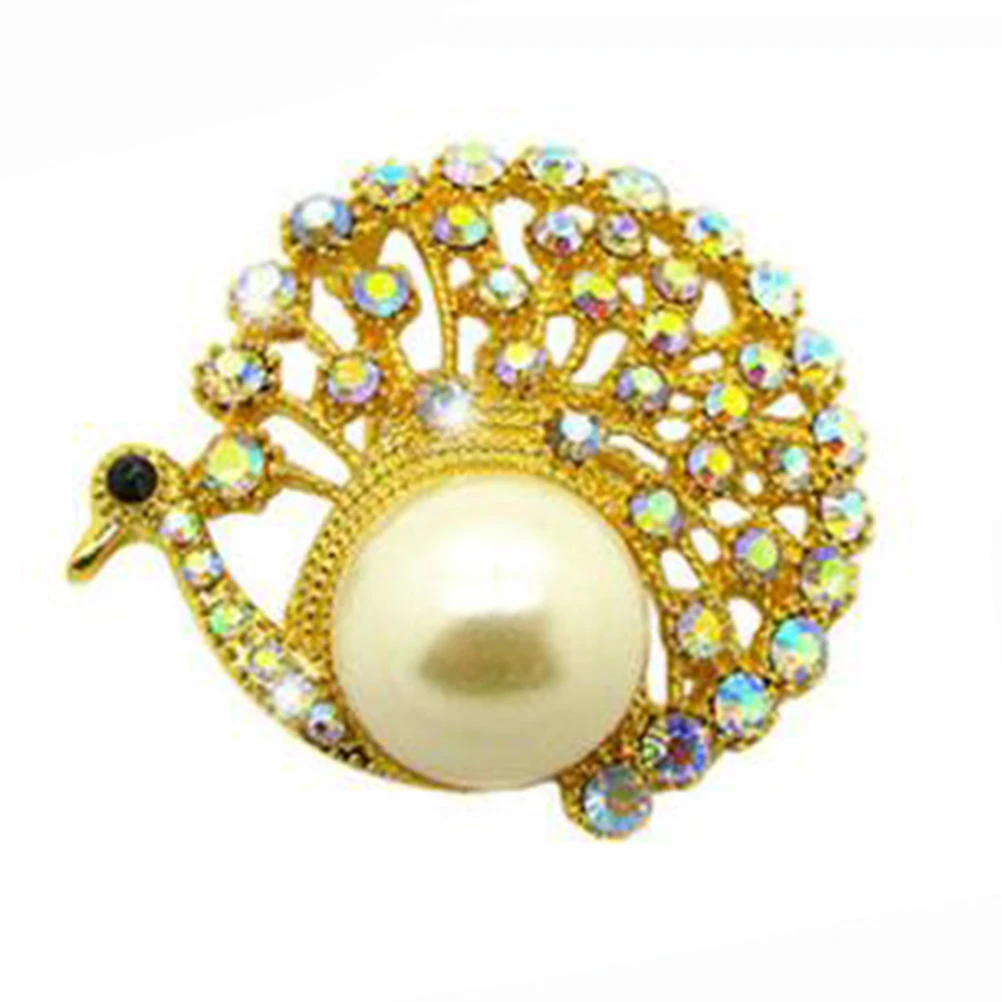 TTjewelry Vintage Peacock Feather Brooch - 3.18 Inch Rhinestone Crystal Pin