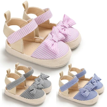 

Newborn Baby Girl Striped Bow Sandals Soft Crib Shoes Infants Anti-Slip Sneaker Sandals New Bebe Girl Fashion Canvas Clogs 0-18M