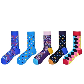 

Brand new men's socks Funny Happy colorful combed cotton crew socks Jacquard striped knee high socks for man business dress